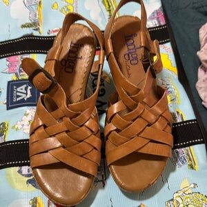 Indigo By Clarks Plover Tan Leather Cork Wedge Sandals Women's